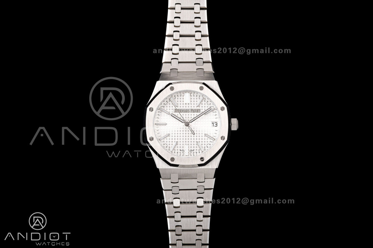 Royal Oak 15510 SS OCTA 1:1 Best Edition White Dial on SS Bracelet JH4302 Super Clone (Free Sprung)